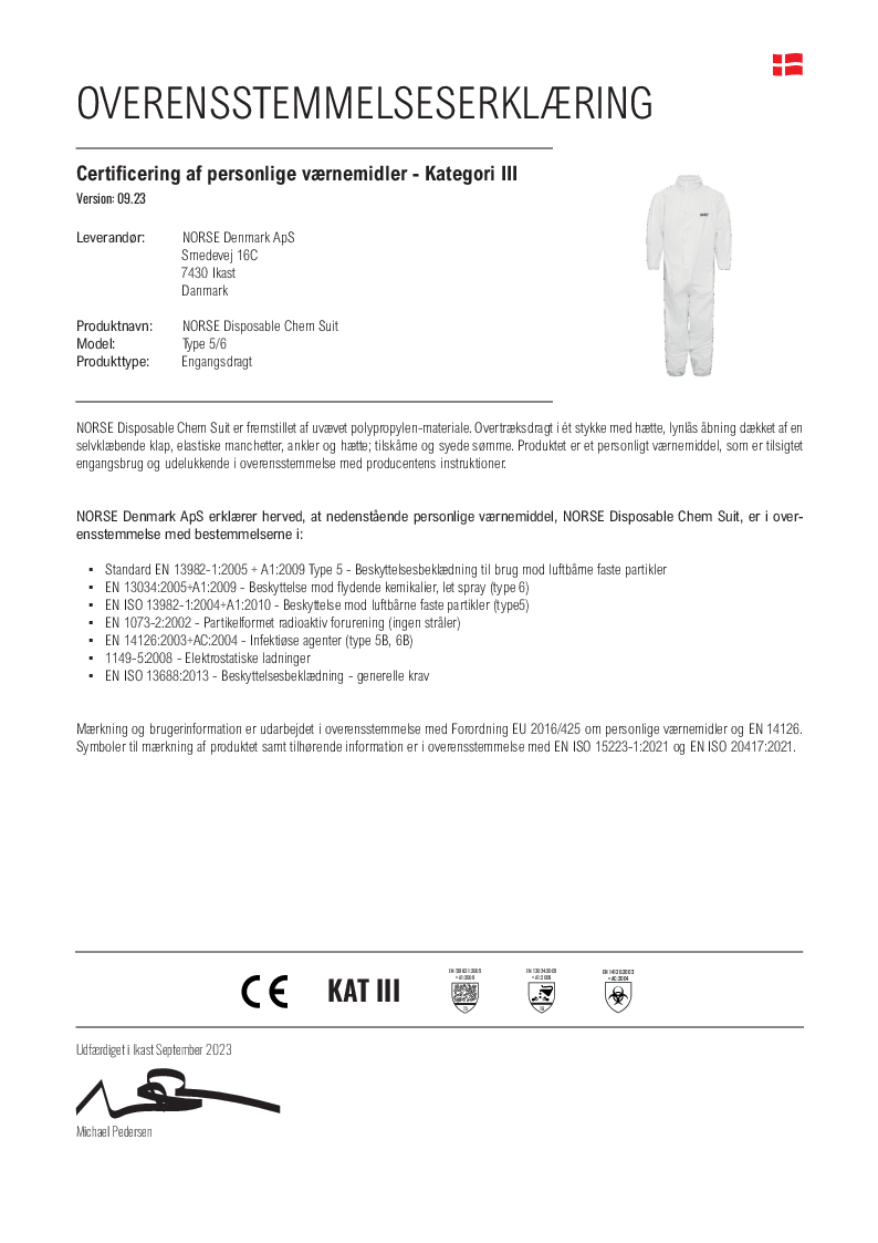 

EU ERKLAeRING NORSE Disposable Chem Suit Type 5 6 09.23

