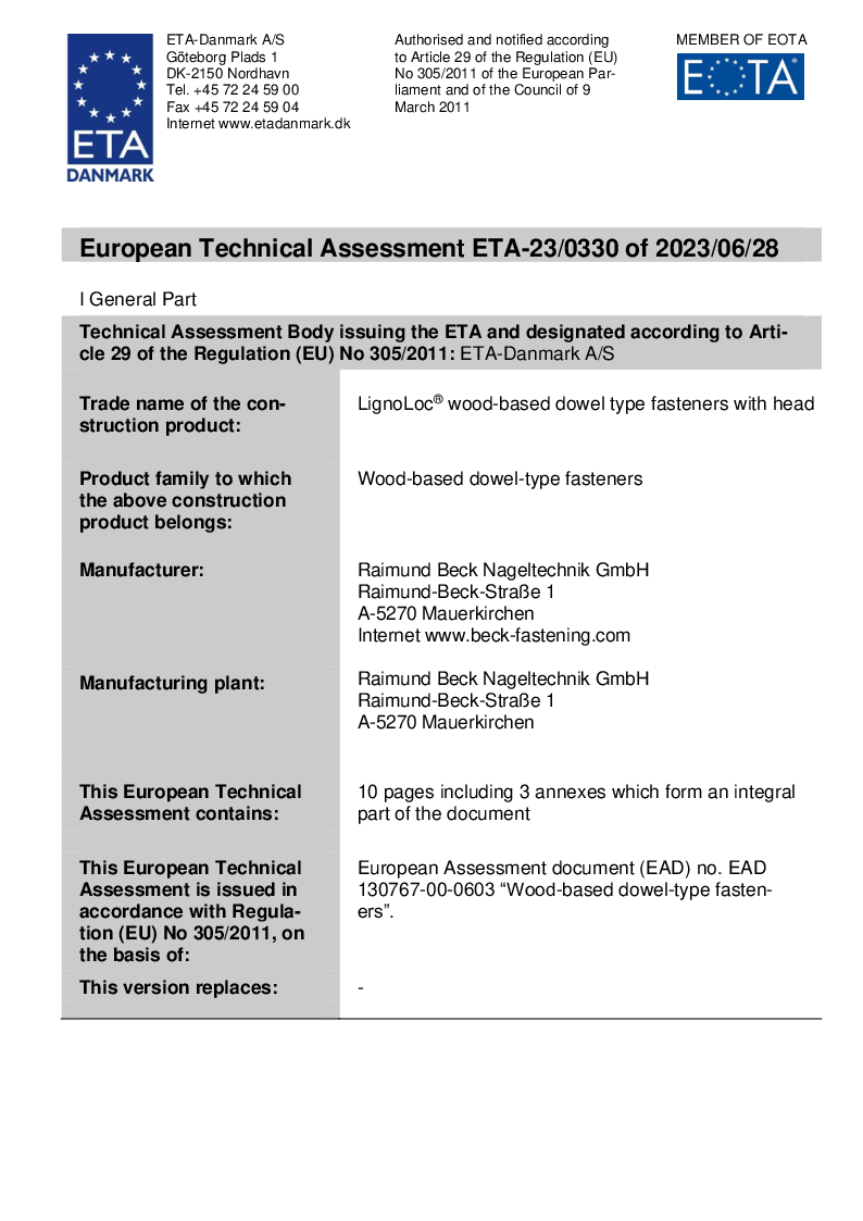 

ETA 23 0330 LIGNOLOC® with head English language version

