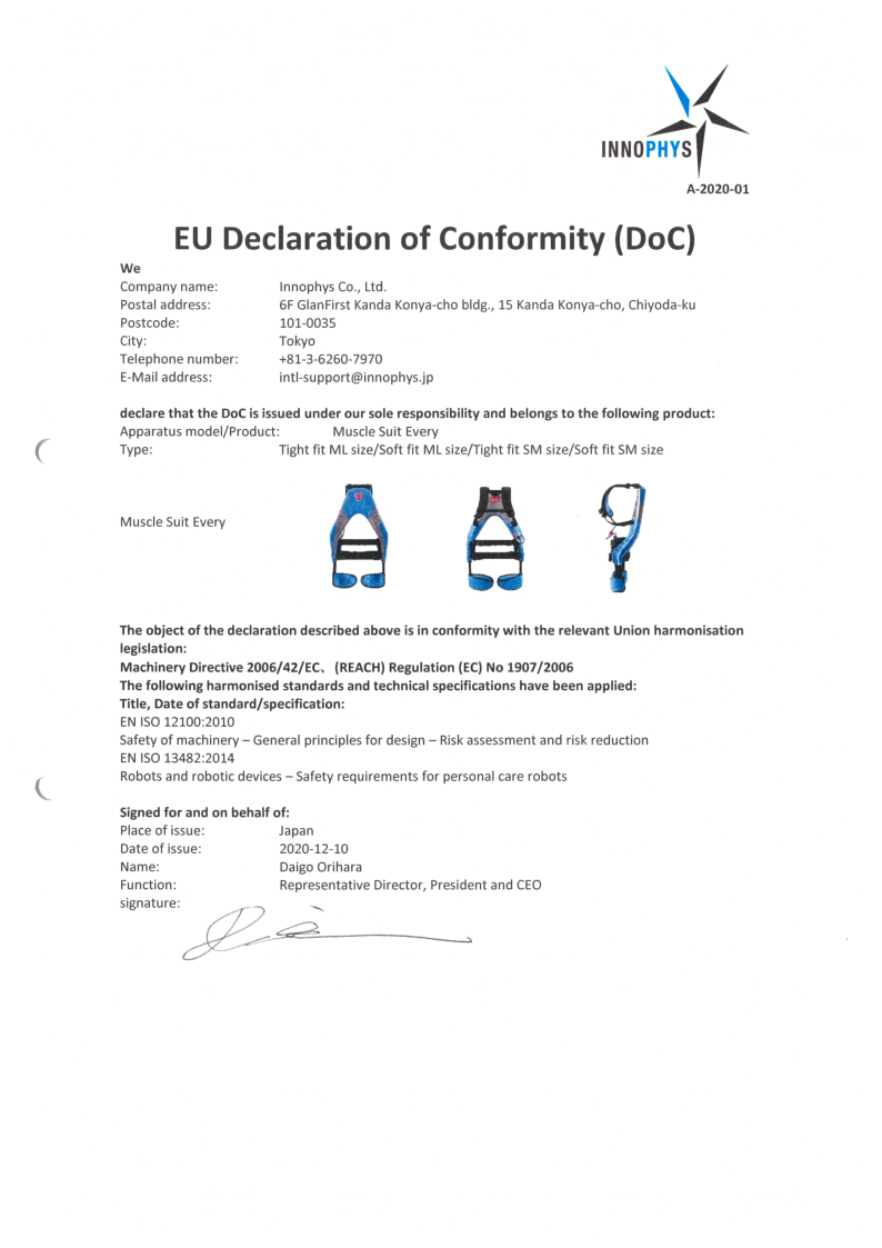 

CE Declaration of Conformity   Muscle Suit Every Copy


