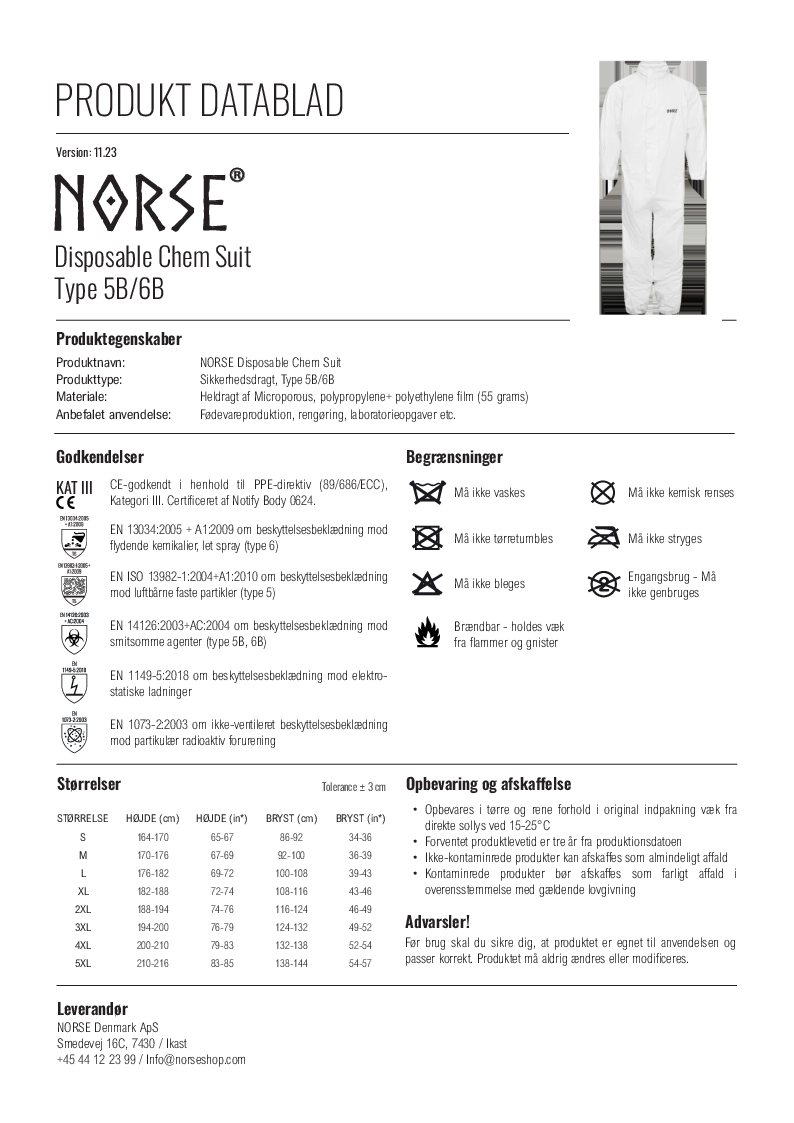 

Produktdatablad NORSE Disposable Chem Suit 11.23

