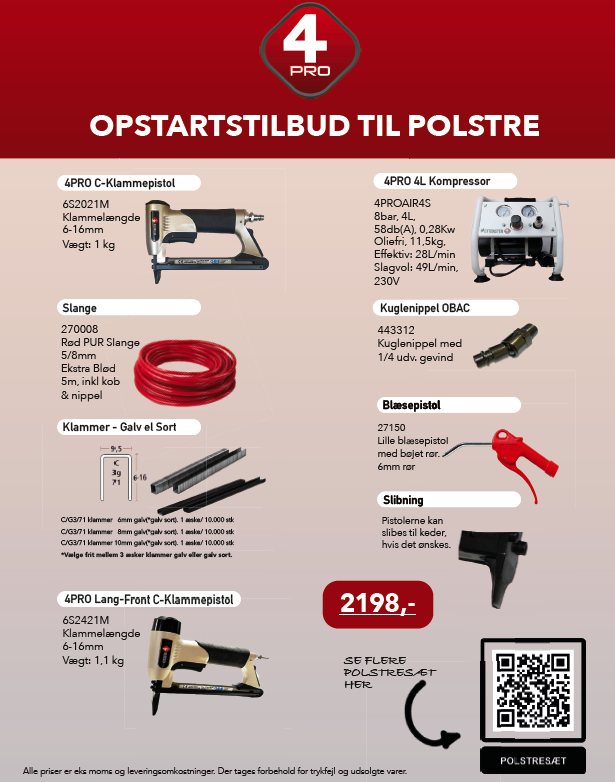 4PRO Polstre Opstartssæt (1 Alm & 1 Lang-Front C-Klammepistol)